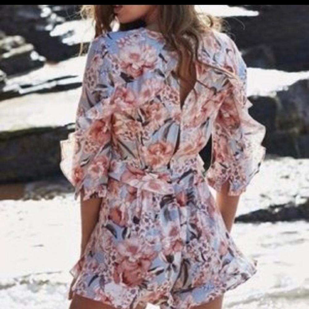 Jaase Aria Floral Ruffle Romper shorts beach boho‎